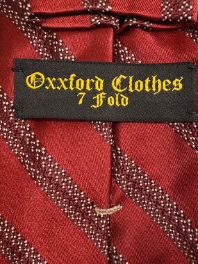 Oxxford Clothes 7-Fold Silk Tie Red Silver Striped Premium Luxury Men's